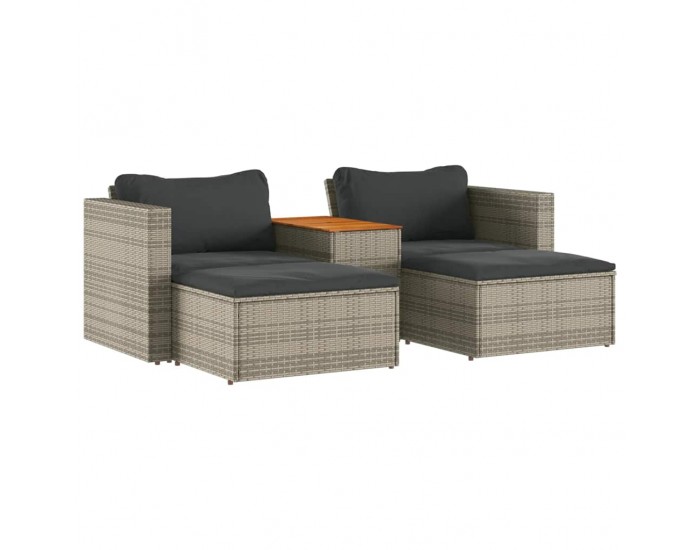 Sonata H Градински диван с възглавници, 5 части, сив полиратан акация