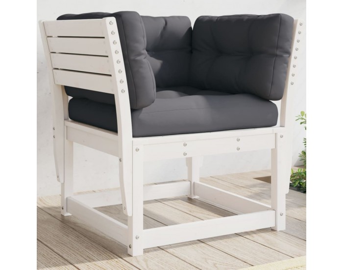Sonata H Градинско кресло с подлакътник, с възглавници, бял, бор масив