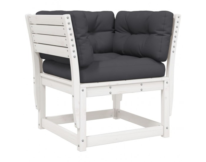 Sonata H Градинско кресло с подлакътник, с възглавници, бял, бор масив