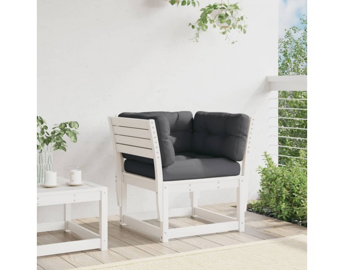 Sonata H Градинско кресло с подлакътник, с възглавници, бял, бор масив