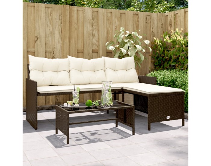 Sonata H Градински диван с маса и възглавници, ъглов, кафяв полиратан