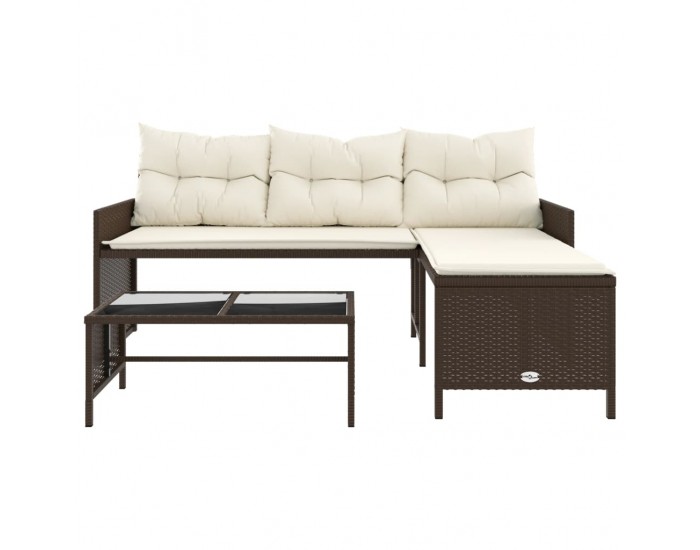 Sonata H Градински диван с маса и възглавници, ъглов, кафяв полиратан