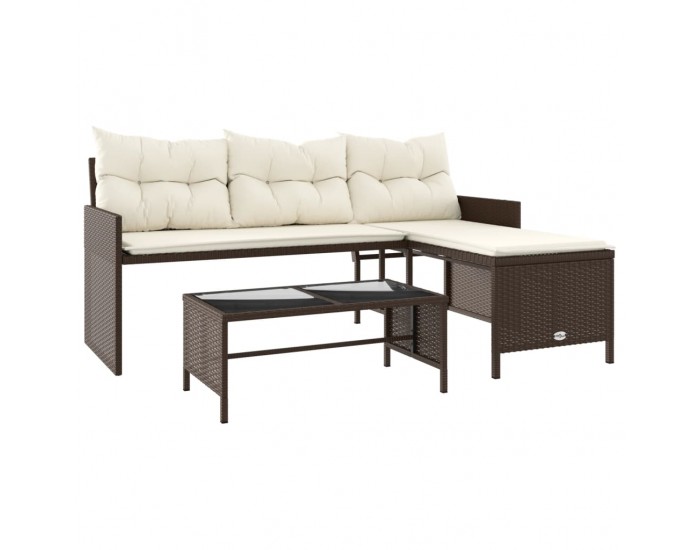 Sonata H Градински диван с маса и възглавници, ъглов, кафяв полиратан