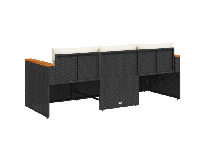 Sonata H Градински диван с възглавници, 3-местен, черен, полиратан