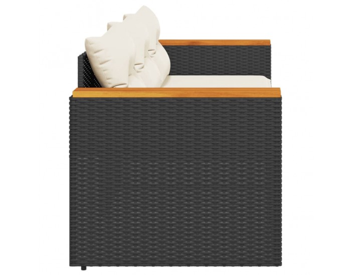 Sonata H Градински диван с възглавници, 3-местен, черен, полиратан