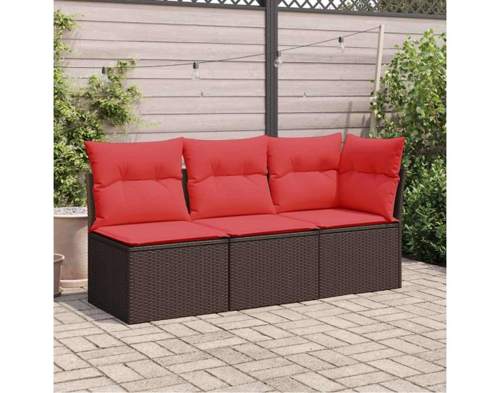 Sonata H Градински диван с възглавници, 3-местен, кафяв, полиратан