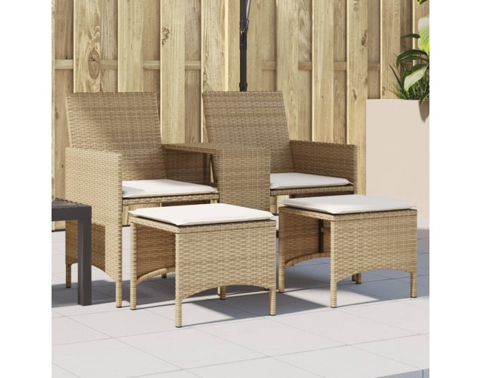 Sonata H 2-местен градински диван с маса и табуретки бежов полиратан