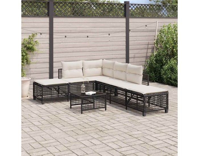 Sonata H Ъглов градински диван от 3 части с възглавници черен полиратан