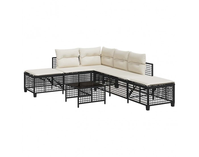 Sonata H Ъглов градински диван от 3 части с възглавници черен полиратан