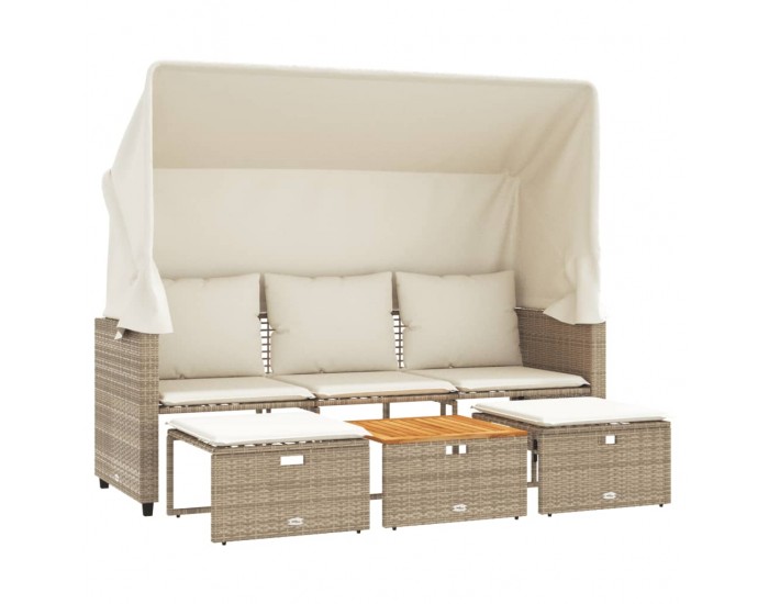 Sonata H 3-местен градински диван със сенник и табуретки бежов полиратан