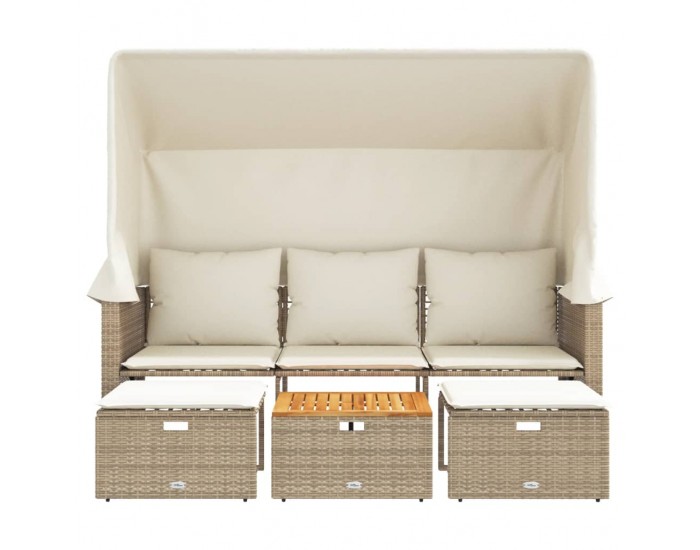 Sonata H 3-местен градински диван със сенник и табуретки бежов полиратан