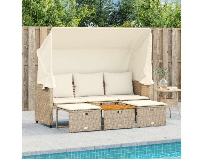 Sonata H 3-местен градински диван със сенник и табуретки бежов полиратан