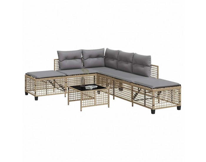 Sonata H Ъглов градински диван с възглавници 3части бежов микс полиратан