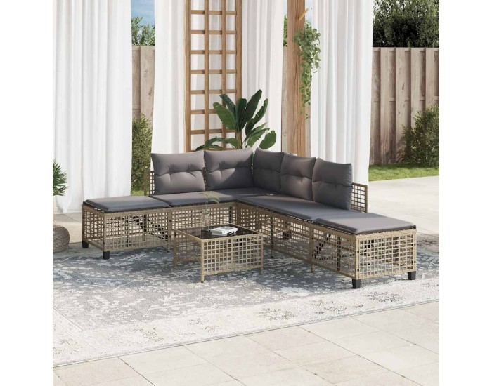 Sonata H Ъглов градински диван с възглавници 3части бежов микс полиратан