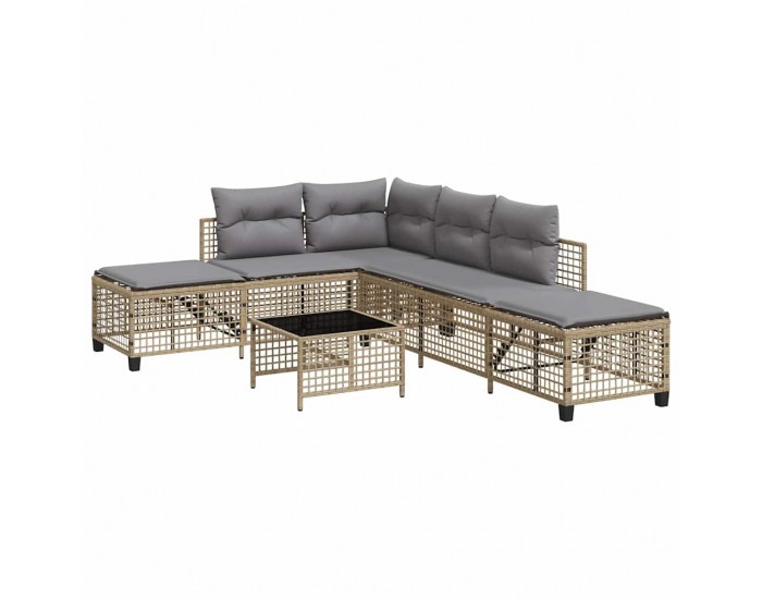 Sonata H Ъглов градински диван с възглавници 3части бежов микс полиратан