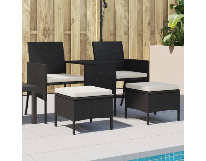 Sonata H 2-местен градински диван с маса и табуретки черен полиратан