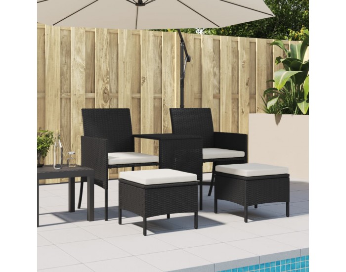 Sonata H 2-местен градински диван с маса и табуретки черен полиратан