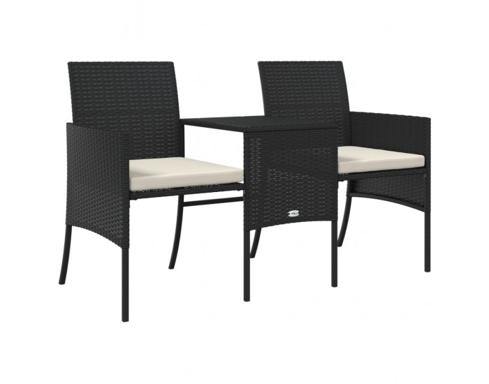 Sonata H 2-местен градински диван с маса и табуретки черен полиратан