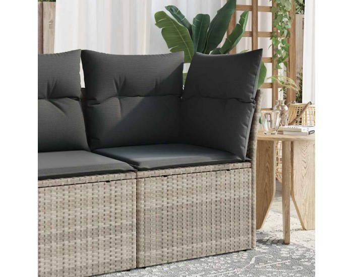 Sonata H Градински ъглов диван с възглавници, светлосив, полиратан