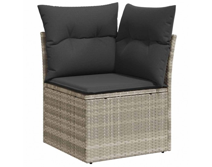 Sonata H Градински ъглов диван с възглавници, светлосив, полиратан