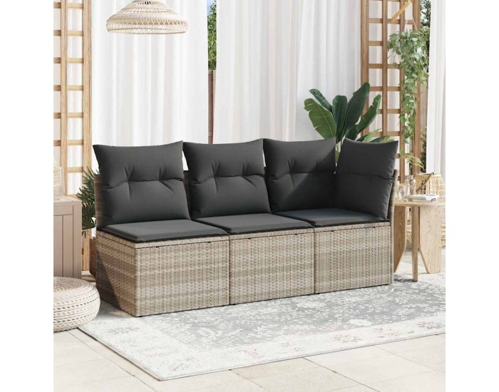 Sonata H Градински ъглов диван с възглавници, светлосив, полиратан