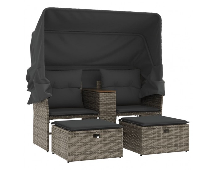 Sonata H 2-местен градински диван със сенник и табуретки сив полиратан