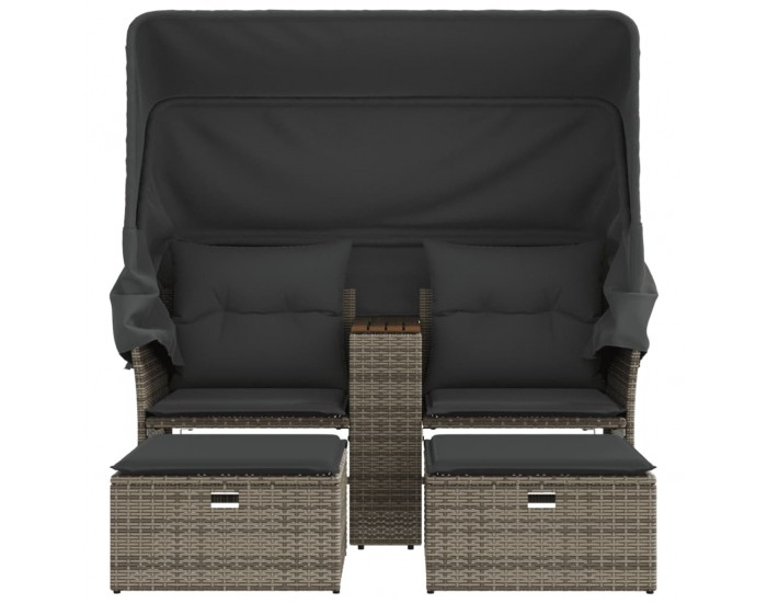 Sonata H 2-местен градински диван със сенник и табуретки сив полиратан