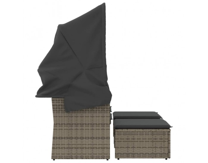 Sonata H 2-местен градински диван със сенник и табуретки сив полиратан