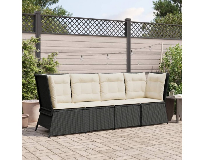 Sonata H Градински ъглов диван с възглавници черен полиратан