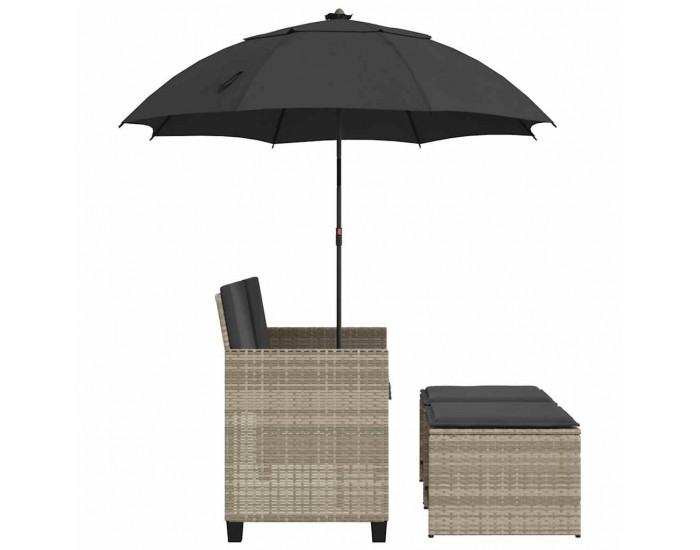 Sonata H 2-местен градински диван с чадър табуретки cветлосив полиратан