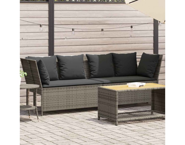 Sonata H Градински диван с възглавници, сив, полиратан