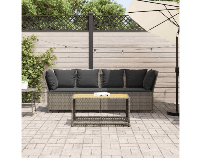 Sonata H Градински диван с възглавници, сив, полиратан