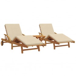 Sonata H Шезлонг 3 pcs Бежово 40 x 40 x 40cm Масивна акациева дървесина - Шезлонги