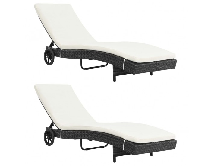 Sonata H Шезлонги, 2 бр, с колелца и шалтета, полиратан, черни