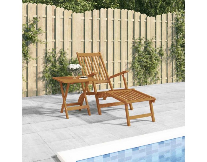 Sonata H Външен шезлонг с опора за крака и маса масивно дърво акация