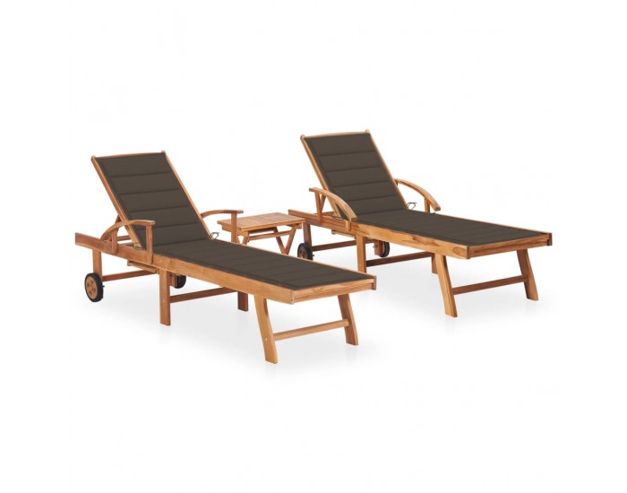 Sonata H Шезлонги с масичка и шалтета, 2 бр, тиково дърво масив