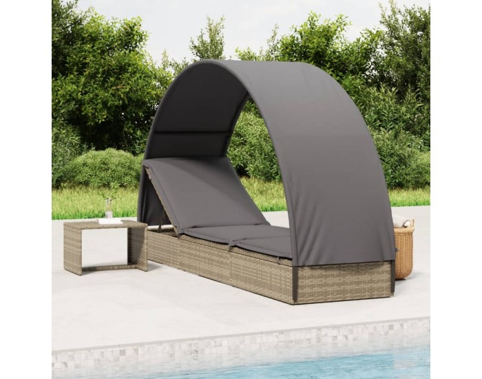 Sonata H Шезлонг с объл покрив сив 211x57x140 см полиратан