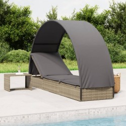 Sonata H Шезлонг с объл покрив сив 211x57x140 см полиратан - Шезлонги