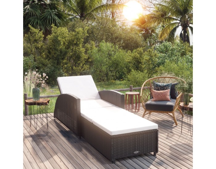 Sonata H Шезлонг с кремавобяло шалте, черен полиратан