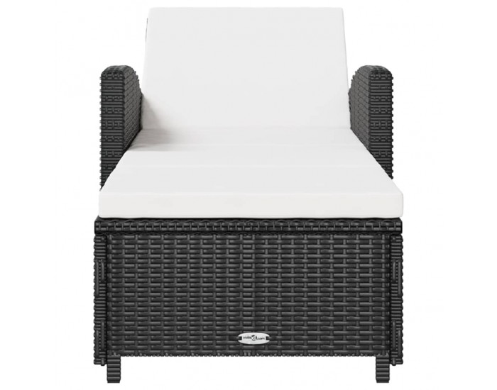 Sonata H Шезлонг с кремавобяло шалте, черен полиратан