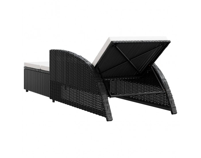 Sonata H Шезлонг с кремавобяло шалте, черен полиратан