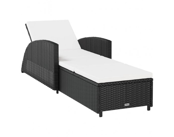 Sonata H Шезлонг с кремавобяло шалте, черен полиратан