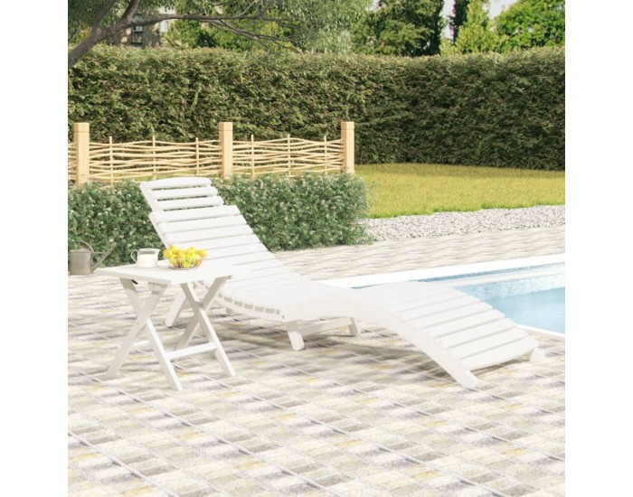 Sonata H Шезлонг, бял, 184x55x64 см, акациево дърво масив
