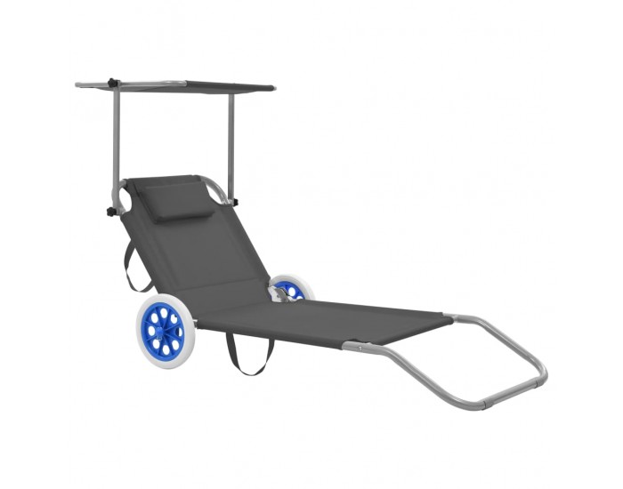 Sonata H Сгъваем шезлонг с козирка и колелца, стомана, сив
