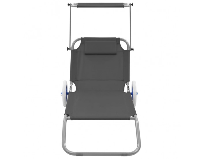 Sonata H Сгъваем шезлонг с козирка и колелца, стомана, сив