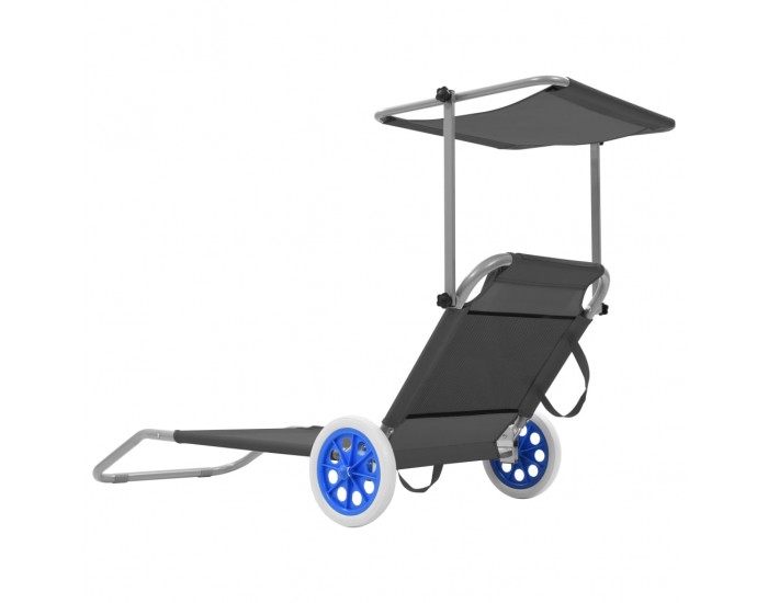 Sonata H Сгъваем шезлонг с козирка и колелца, стомана, сив