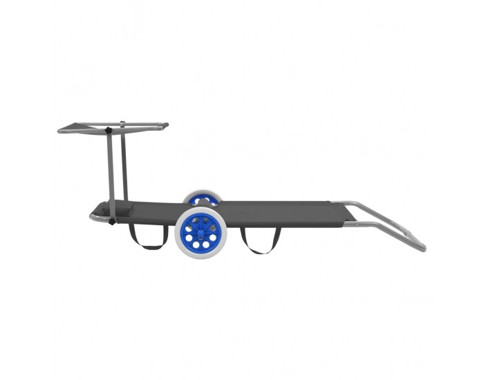 Sonata H Сгъваем шезлонг с козирка и колелца, стомана, сив