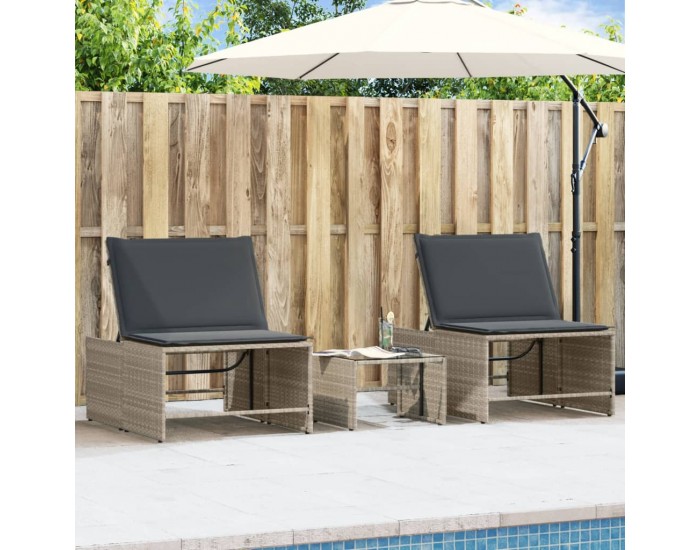 Sonata H Шезлонги, 2 бр. с маса, светлосиви, полиратан