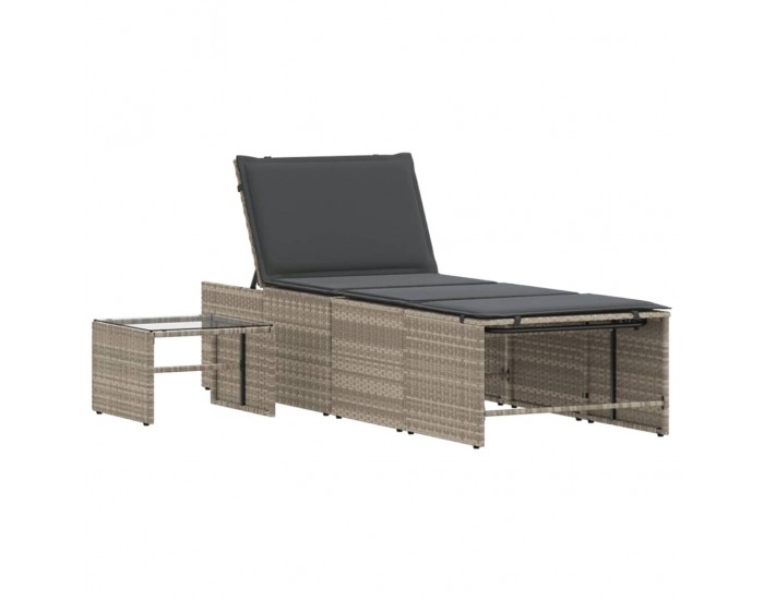 Sonata H Шезлонги, 2 бр. с маса, светлосиви, полиратан