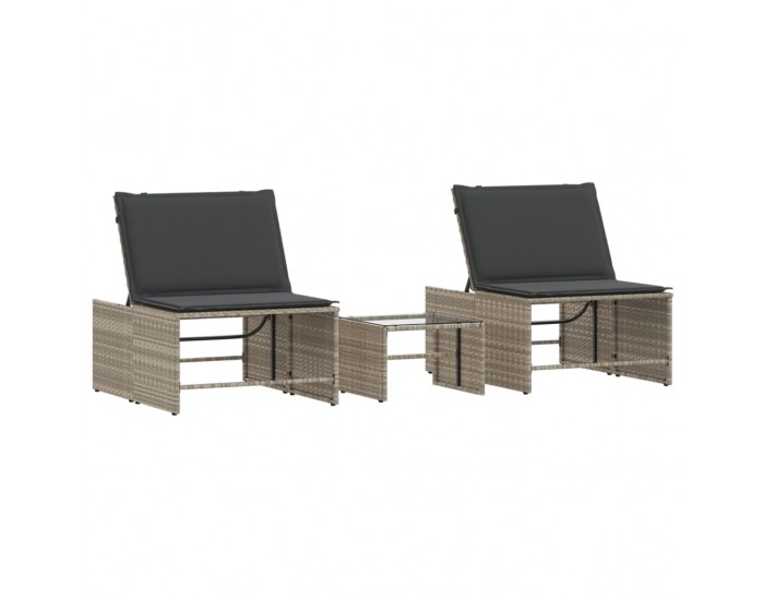 Sonata H Шезлонги, 2 бр. с маса, светлосиви, полиратан